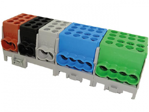 Hauptleitungs-Abzweigklemme braun,schwarz,grau,blau,grün 10xEing. 25mm²/18xAusgang 16mm²