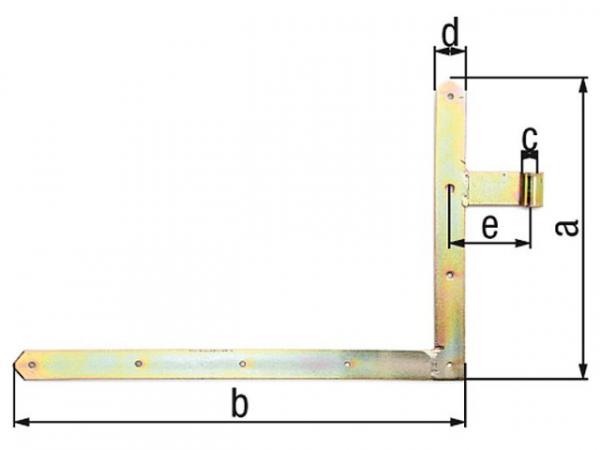 Torwinkelbeschlag untere Ausführung, gelb verzinkt 400x600x16 mm