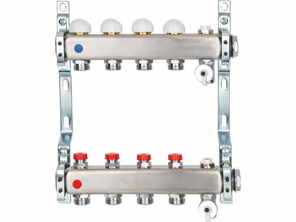 Heizkreisverteiler Edelstahl integrierte Ventile DN25 1' mit 7 Heizkreisen