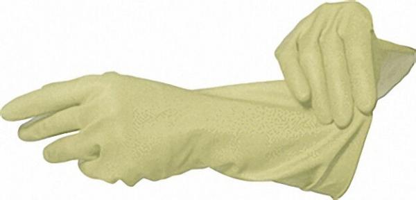 Reinigungshandschuh Natur-Latex, lebensmittelecht, L 30cm lang, gelb / VPE 12 Paar