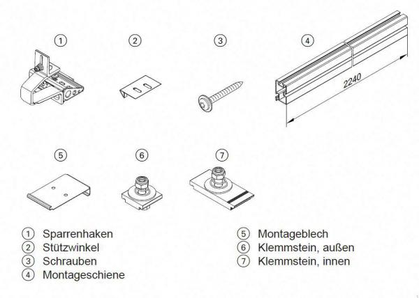 Viessmann Befestigungssystem Sparrenhaken für Dachpfannen-Eindeckung 8 Flachkollektoren Typ SH1F/SH2F horizontal mit Konterlattung
