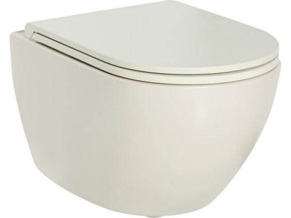 WC-Set Evenes Elanda Wand-Tiefspül, perle matt, spülrandlos, inkl. Softclose WC-Sitz, für moderne Bäder