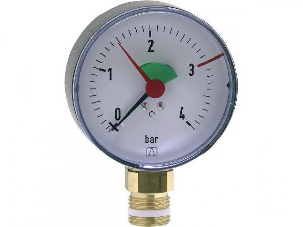 Heizungsmanometer radial 80 mm durch, 1/2" DN 15 1/2" radial