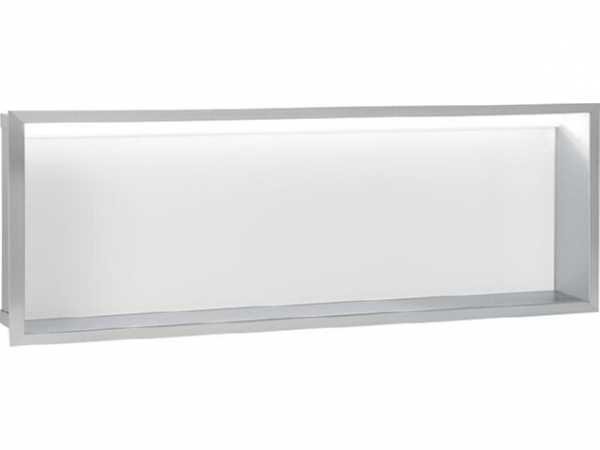 Wandnische mit LED-Beleuchtung, weiße Glasrückwand, Tiefe 150 mm, BxH: 925x325 mm