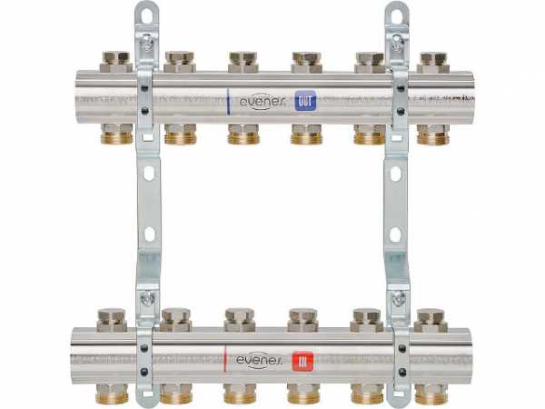 Fußbodenheizungsverteiler 10 Heizkreise Baulänge 512 mm DN25 (1") Messing Typ M 4,10