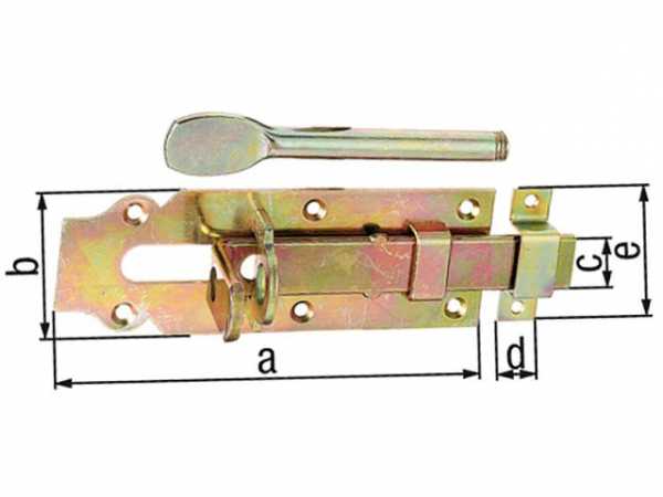 Stalltür-Schlossriegel, mit Schlaufe 160mm, gelb verzinkt