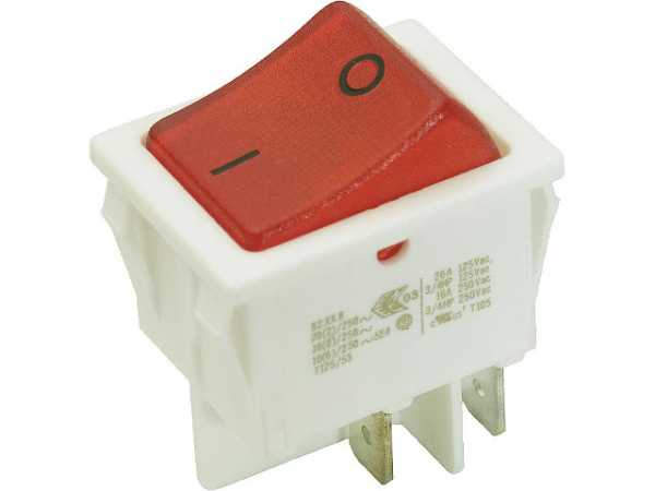 Wipp-Schalter weiß 16 A/ 2 polig, 30x22mm mit Kontrollampe rot
