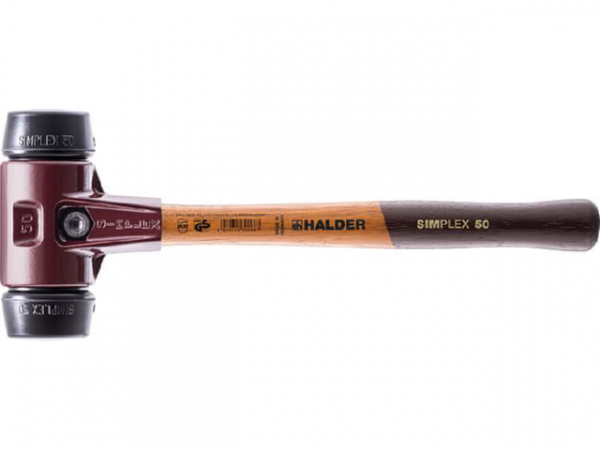 SIMPLEX-Schonhammer Halder mit Tempergussghäuse, Holzstiel und Gummikomposition, Ø 60 mm