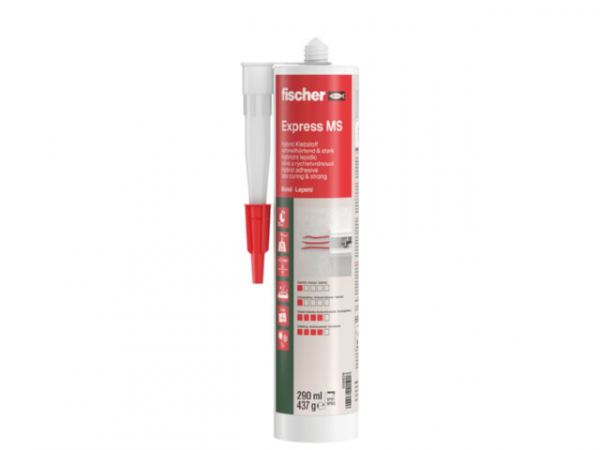 Fischer Express MS Klebstoff, weiß, 290 ml Kartusche, schneller Kraftaufbau, geruchlos, für Innen- und Außenbereich, 558829