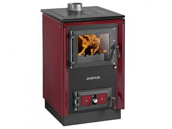 JUSTUS Festbrennstoffherd Rustico-50 2.0, bordeauxrot