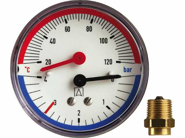 Watts Thermomanometer TM 80 axial 80 mm durch, R 1/2'', 0-10 bar DN 15 1/2'