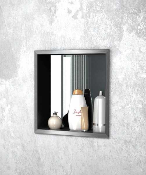 Edelstahl-Wandeinbaunische mit Spiegelrückwand, offen, 900 x 300 mm