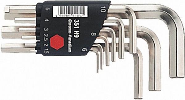 Sechskant-Stifschlüsselsatz im Halter. Glanzvernickelt, 9tlg Typ 351 H9