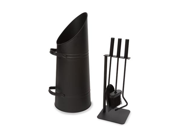 SET MIT KOHLENSCHÜTTE - GROß + KAMINBESTECK - 3-tlg.
