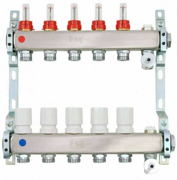 Heizkreisverteiler aus Edelstahl für Fußbodenheizung Profi-Ausführung 5-fach