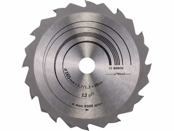 Kreissägeblatt BOSCH d=165x20 mit 12 Zähnen f. Längs-und Quer- schnitte in Holz