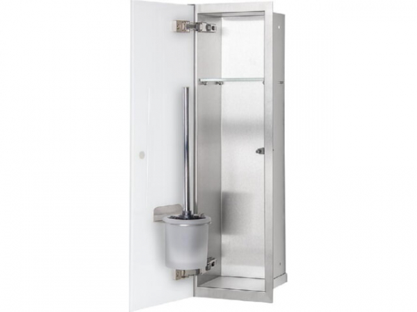 WC-Wandcontainer Edel.gebürstet Flat 600 1 weiße Glastüre links