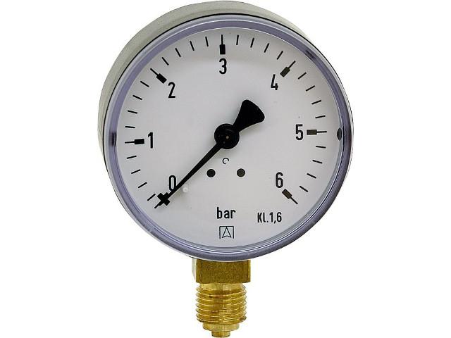 Manometer 0-6 bar Metallgehäuse Ø50 1/4"AG axialer Anschluss bis 130° 