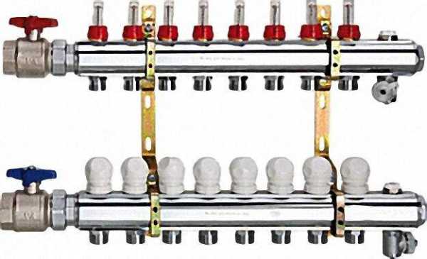 Fußbodenheizungsverteiler aus Messing 1 1/4'' x 5 Heizkreise