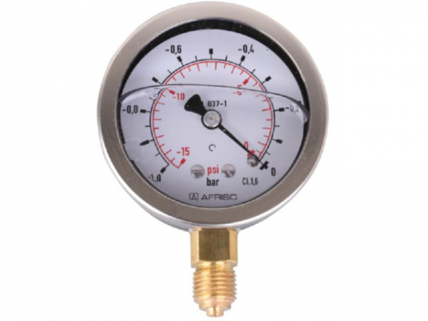 Vakuummeter NG 63 -1 bis 0, Edelstahl (Gly.), 1/4 radial