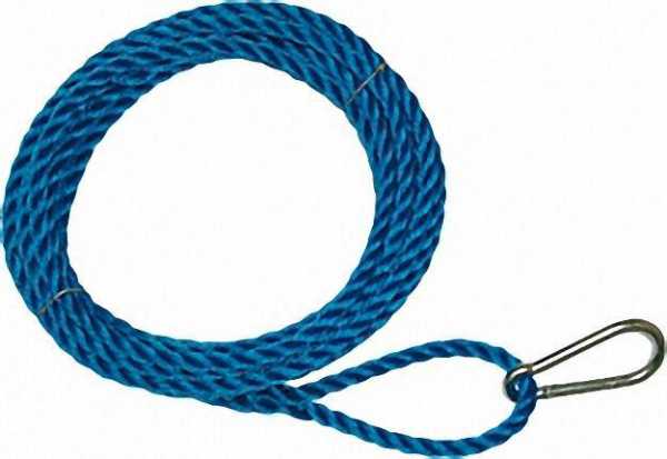 Bau-Aufzugseil, einerseits Öse mit Karabinerhaken, anders. glattes Ende Polypropylen blau, 20mm, Län