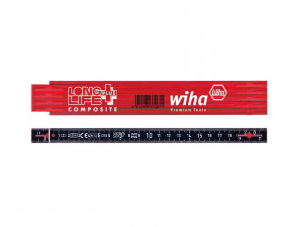 Wiha Gliedermaßstab Longlife® Plus Composite 2 m metrisch, 10 Glieder (37067) rot/ schwarz