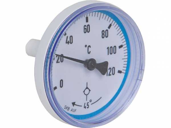 Thermometer blau mit Symbol Schwerkraftbremse für Heizkreisset DN20