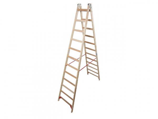 Stufen-DoppelLeiter (Holz) Arbeitshöhe 4,65 Standhöhe 3,45 Lönge 3,51 Stufen 2x12