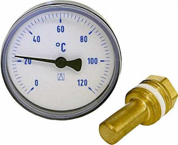 AFRISO Bimetall-Thermometer 0-120 °C 63mm durch., Kunststoffgehäuse blau (ohne Kugelhahn)