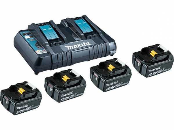 Akku-Set MAKITA 18V 4x5,0 Ah Li-Ion Akkus und ein Doppelladegerät