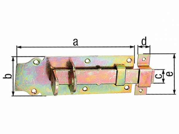 Schlossriegel gerade mit befestigter Schlaufe, 180x72mm, gelb verzinkt