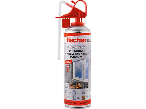 Fischer Hochwertiger Premium Schnell-Montageschaum PU 1 / 500 B2 inkl. Schutzhandschuhe 1K-Fix Adapter