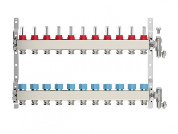 Heizkreisverteiler 11-fach, Edelstahl für Fußbodenheizung Profi-Ausführung