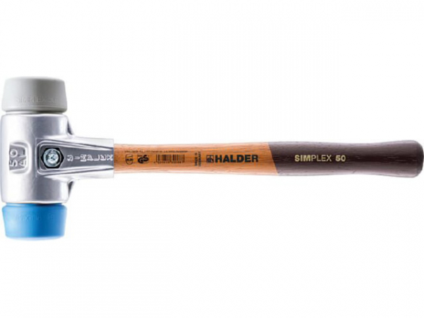 SIMPLEX-Schonhammer Halder mit Aluminiumgehäuse und Holzstiel, TPE-soft/TPE-mid, Ø 60 mm