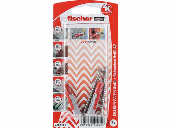 Fischer DuoPower 8x40 S Schraube nicht rostender Stahl A2, 535476 SB-Programm