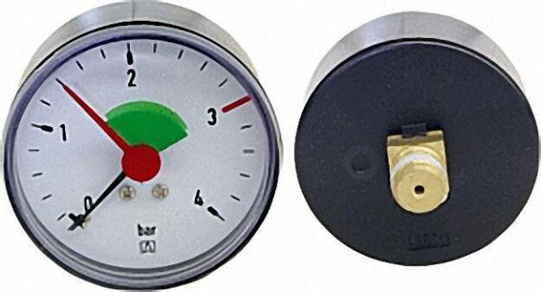 Heizungsmanometer axial 63mm durch, 1/4'' mit selbstdicht. Teflonring