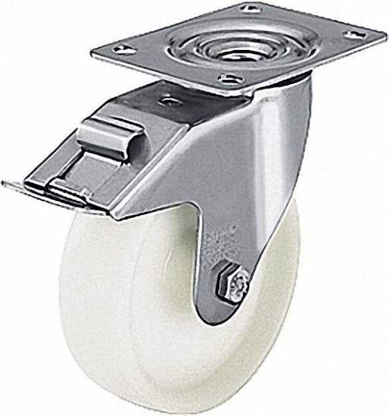 BLICKLE Lenkrolle Polyamid/Edelstahl/Feststeller LEX-PO 80G-FI, Tragfähigkeit 150 kg Rad D= 80mm, Pl