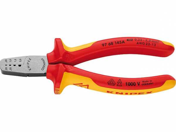 Crimpzange Knipex VDE isoliert, Länge: 145mm 0,25 - 2,5mm²