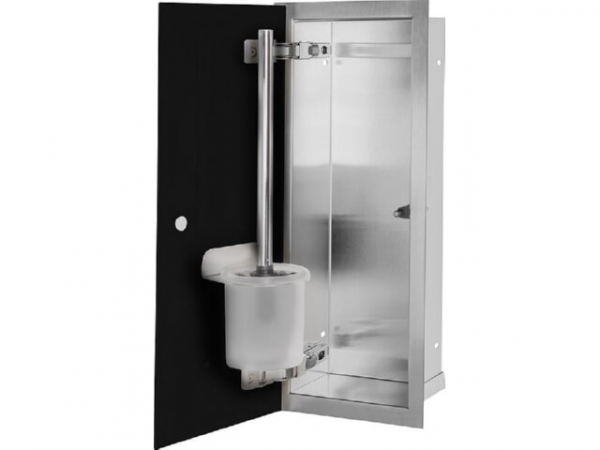 WC-Wandcontainer Edel.gebürstet Flat 450 1 schwarze Glastüre links