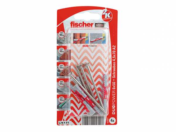 Fischer DuoPower 6x50 S Schraube nicht rostender Stahl A2, 537627 SB-Programm