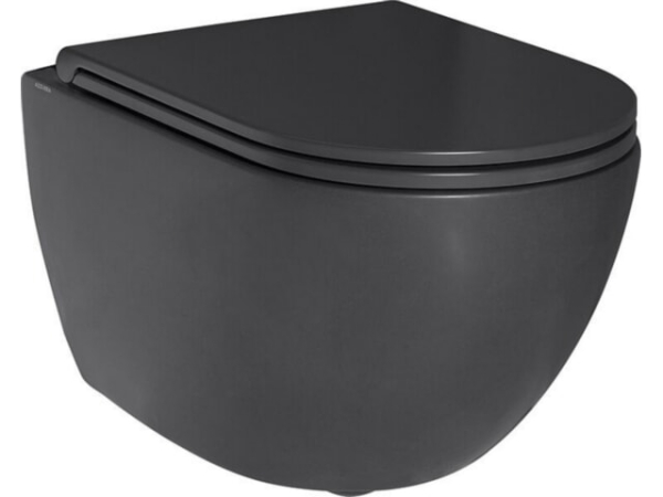 WC-Set Evenes Elanda Wand-Tiefspül, Schwarz Matt, Spülrandlos, mit Softclose WC-Sitz, für modernes Bad