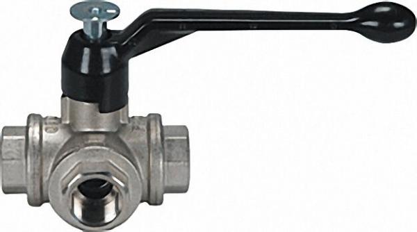 3-Wege-Messingkugelhahn TRIFLUX 1'' mit T-Bohrung und Aluhandhebel
