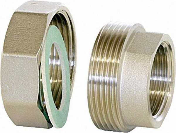 Verschraubungsset 1'' Messing vernickelt Überwurfmutter 1 1/2'' Dichtung und Einlegteil