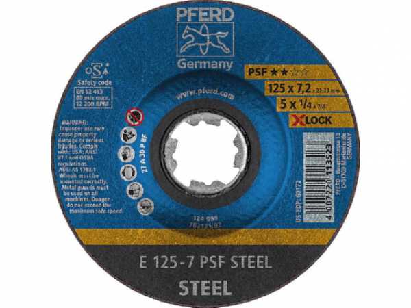 Schruppscheibe PFERD d 125 x 7,2mm X-Lock, gerade für Stahl