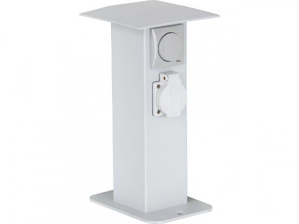 Garten-Steckdosensäule aus Alu 3x Schutzkonaktsteckdose 230V, 50Hz 1x A/W Schalter,silbergrau, pulverbesch.