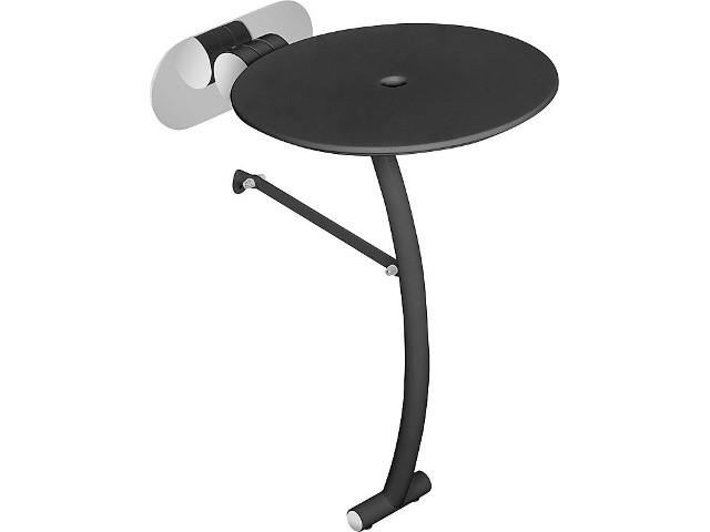 Klappsitz Elida mit Fuß aus Edelstahl/Corian, schwarz, 320x500x390/130 Klappsitz Elida mit Fuß aus Edelstahl/Corian, schwarz, 320x500x390/130