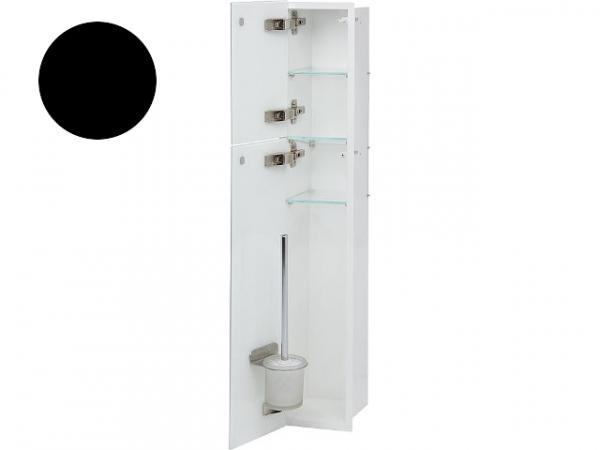 WC Wandcontainer Unterputz, innen weiß, 2 schwarze Glastüren, 2 Leerfächer, BxH: 180x975 mm, Anschlag links, Einbaucontainer Wandnische Edel