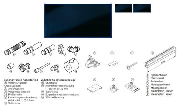 Viessmann Solarpaket Vitosol 200-FM 2xSH2F/4,6 qm zur Aufdachmontage auf Dachpfannen-Eindeckungen mit Befestigungssystem