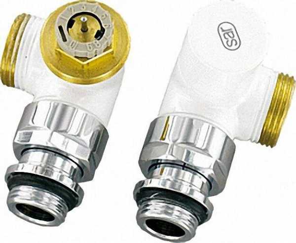 Design-Thermostatventil-Set Winkeleckform D 3933 DN15 (1/2'') AG 3/4'' (Eurokonus), Weiß (RAL 9016)