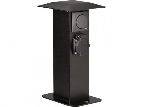 Garten-Steckdosensäule aus Alu 3x Schutzkonaktsteckdose 230V, 50Hz 1x A/W Schalter, schwarz, pulverbesch.